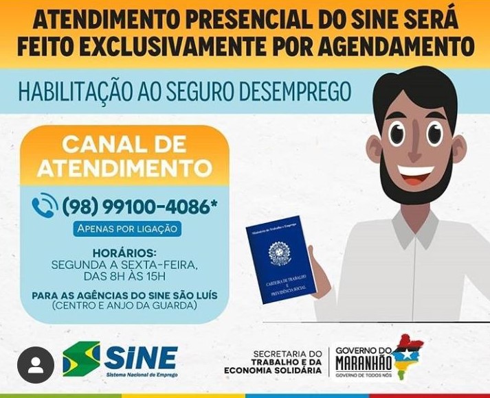 Sine em São Luís agenda atendimento presencial