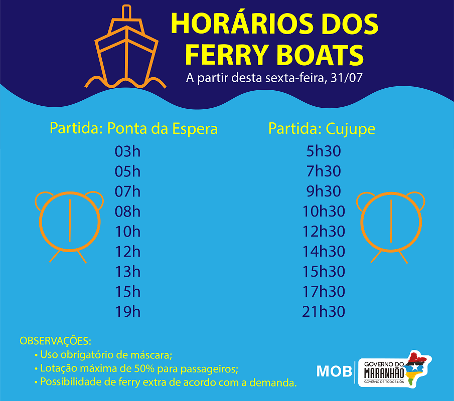 Ferry boat terá novos horários a partir de 31 de julho