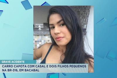 Mulher morre após carro capotar em viagem com a família na BR-316