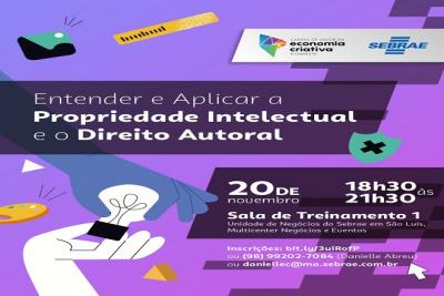 Sebrae vai promover workshop sobre Propriedade Intelectual e Direito Autoral nesta segunda (20)