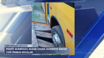 Vargem Grande: ponte quebra durante travessia de ônibus escolar