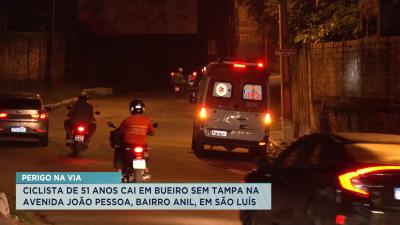 Bueiro sem tampa causa acidente com ciclista no bairro Anil