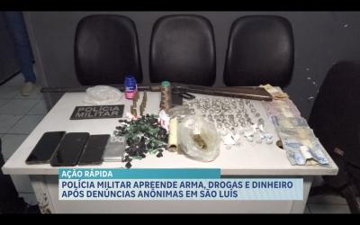 PM apreende armas e drogas na região dos bairros Ipase e Bequimão, em São Luís