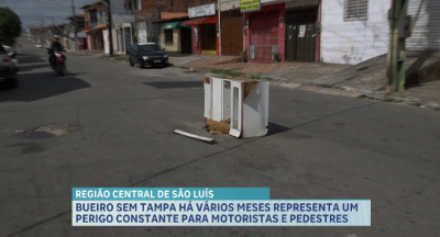 Bueiro sem tampa há vários meses causa perigo aos motoristas e pedestres em São Luís
