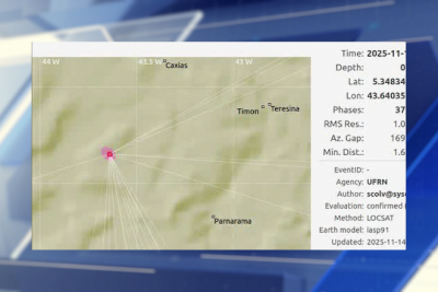 Maranhão registra tremor de terra de magnitude 4.0; epicentro próximo a Caxias