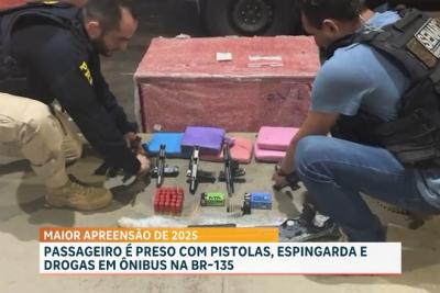 PRF apreende armas, munições, e drogas durante fiscalização na BR-135, em São Luís