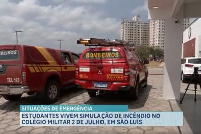 Estudantes participam de simulação de incêndio no Colégio Militar 2 de Julho, em São Luís