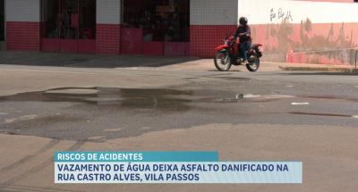 Vazamento de água danifica asfalto no bairro Vila Passos, em São Luís